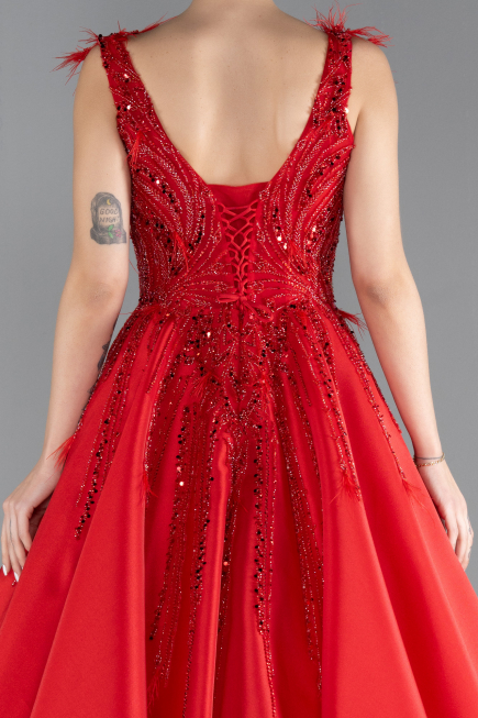 Robe de Fiançailles Design Personnalisé Longue Rouge ABU4436