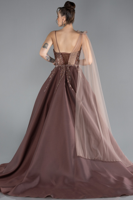 Robes De Soirée Grande Taille Longue Marron Clair ABU4467