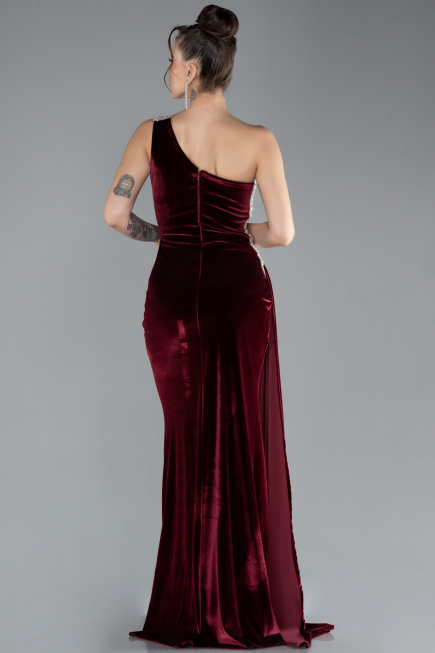 Robe de Soirée Longue Velours Rouge Bordeaux ABU3365