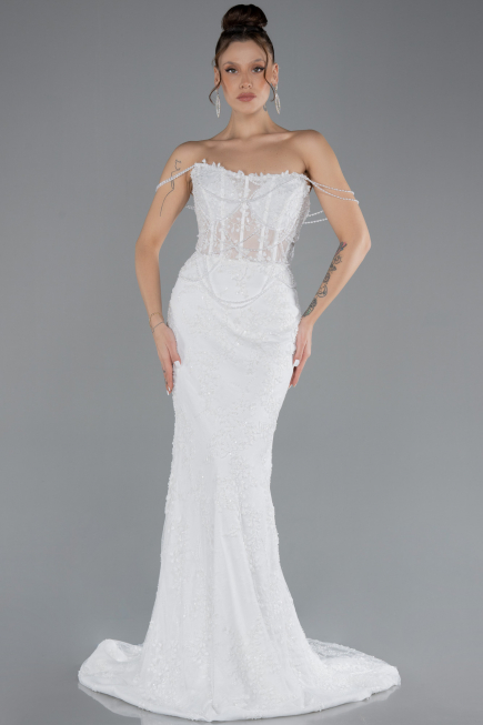 Robes de Mariage Longue Dantelle Blanc ABU4479