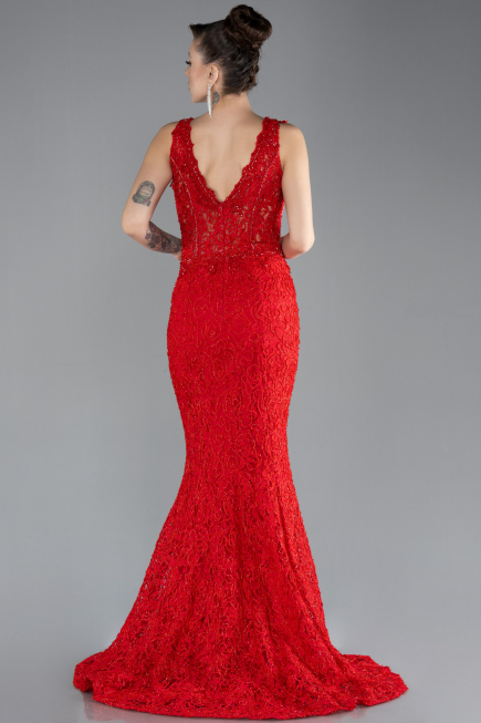 Robe Queue de Poisson Longue Lacé Rouge ABU4493