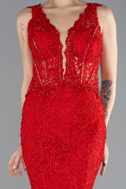 Robe Queue de Poisson Longue Lacé Rouge ABU4493