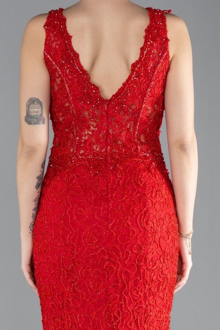 Robe Queue de Poisson Longue Lacé Rouge ABU4493