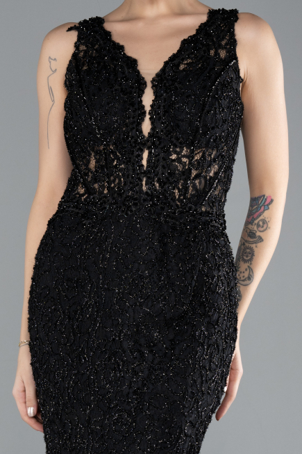 Robe Queue de Poisson Longue Lacé Noir ABU4493