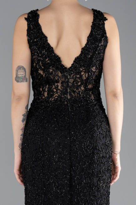 Robe Queue de Poisson Longue Lacé Noir ABU4493