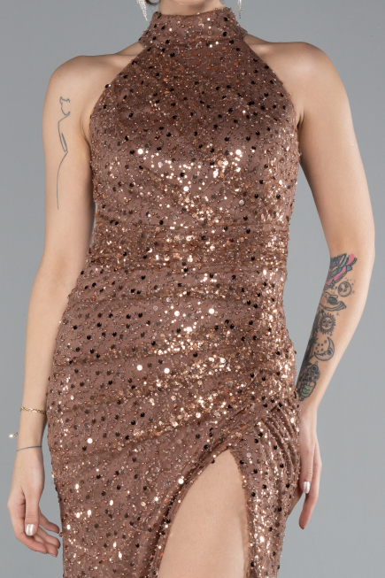 Robe de Soirée Longue Squameuse Cuivre ABU4376