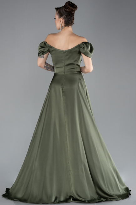 Robe de Soirée Longue Satin Kaki ABU4508