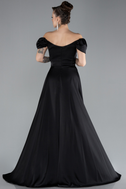 Robe de Soirée Longue Satin Noir ABU4508