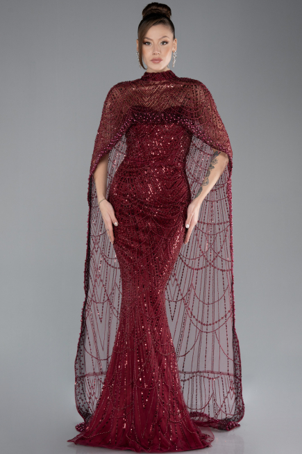 Robe de Soirée Longue Rouge Bordeaux ABU4517