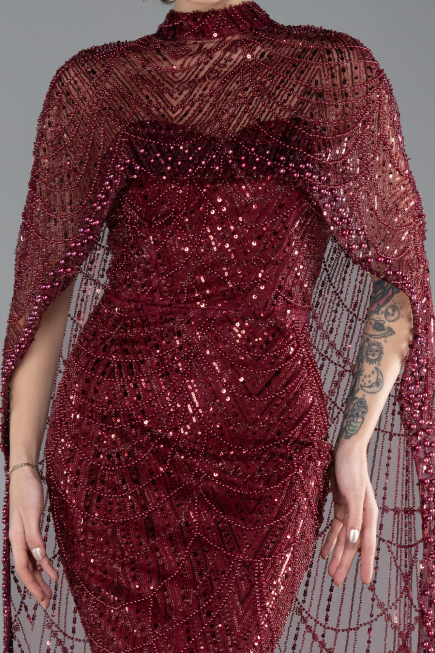 Robe de Soirée Longue Rouge Bordeaux ABU4517