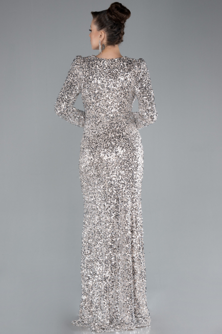 Robe De Soirée Squameuse Longue Beige ABU4329