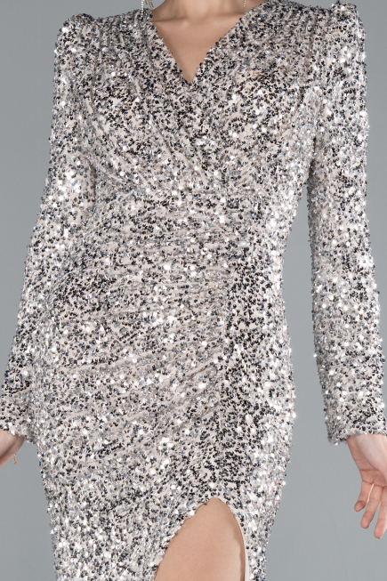 Robe De Soirée Squameuse Longue Beige ABU4329