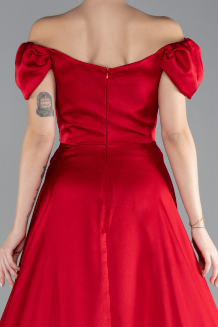 Robe de Soirée Longue Satin Rouge ABU4508