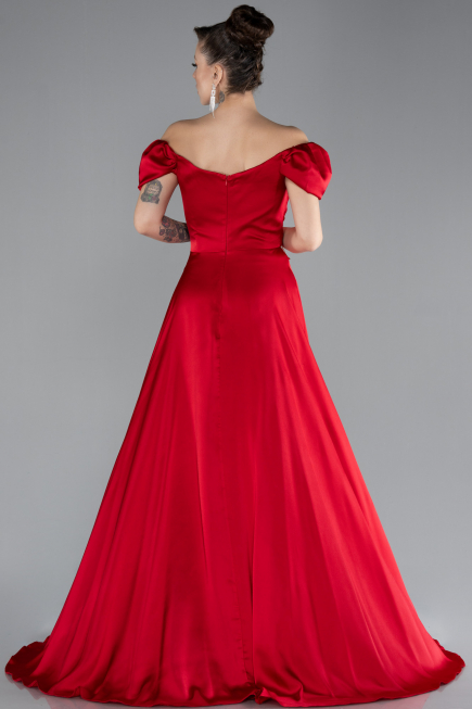 Robe de Soirée Longue Satin Rouge ABU4508