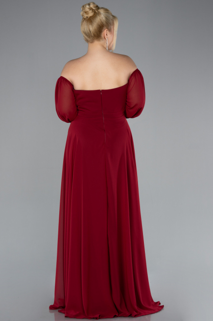 Robe De Soirée Grande Taille Longue Mousseline Rouge Bordeaux ABU2597