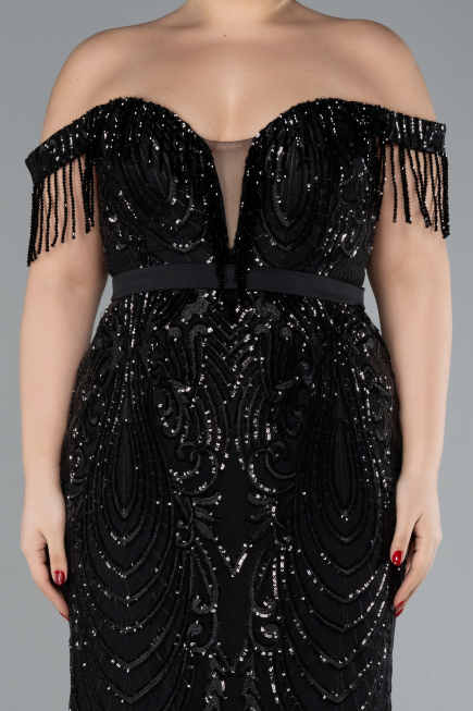 Robe De Fiançailles Grande Taille Longue Noir ABU3785