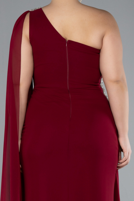 Robe Grande Taille Longue Mousseline Rouge Bordeaux ABU4407