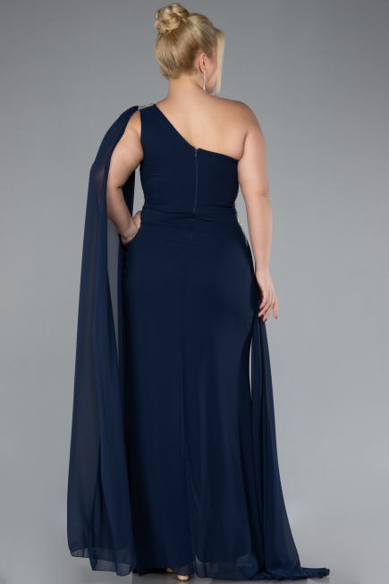 Robe Grande Taille Longue Mousseline Bleu Marine ABU4407