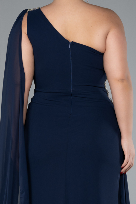 Robe Grande Taille Longue Mousseline Bleu Marine ABU4407