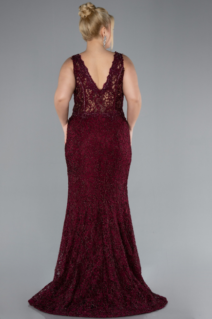 Robe De Mariée Grande Taille Longue Lacé Rouge Bordeaux ABU4504