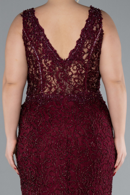 Robe De Mariée Grande Taille Longue Lacé Rouge Bordeaux ABU4504