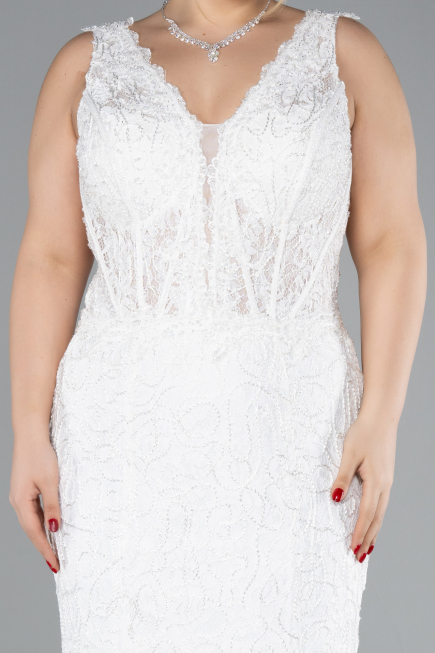 Robe De Mariée Grande Taille Longue Lacé Blanc ABU4504