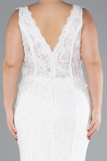 Robe De Mariée Grande Taille Longue Lacé Blanc ABU4504