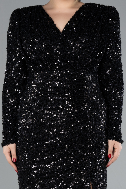 Robe De Fiançailles Grande Taille Longue Squameuse Noir ABU4373