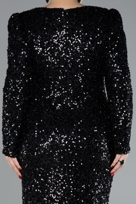Robe De Fiançailles Grande Taille Longue Squameuse Noir ABU4373