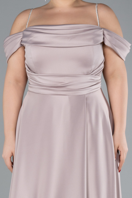 Robe de Soirée Grande Taille Longue Satin Beige ABU4528