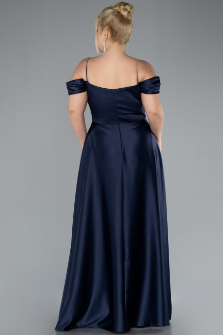 Robe de Soirée Grande Taille Longue Satin Bleu Marine ABU4528