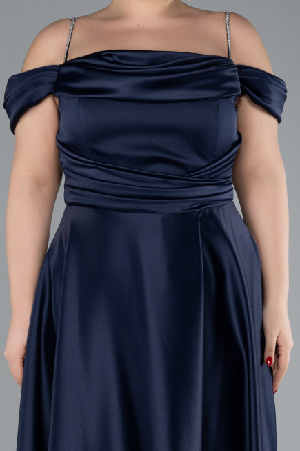 Robe de Soirée Grande Taille Longue Satin Bleu Marine ABU4528