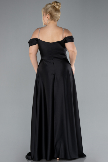 Robe de Soirée Grande Taille Longue Satin Noir ABU4528