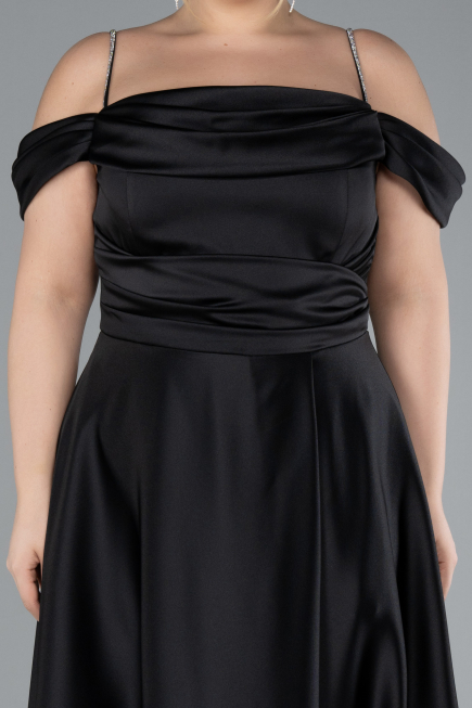 Robe de Soirée Grande Taille Longue Satin Noir ABU4528
