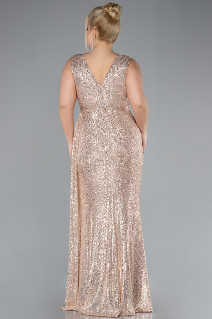 Robe De Soirée Grande Taille Squameuse Longue Saumon ABU3194