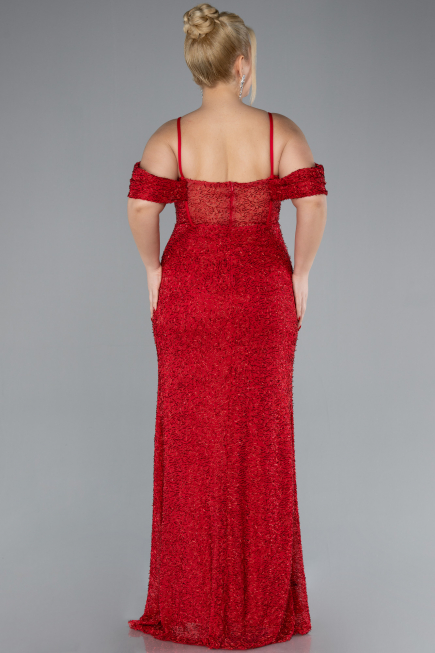 Robe De Fiançailles Grande Taille Longue Perlé Rouge ABU4395