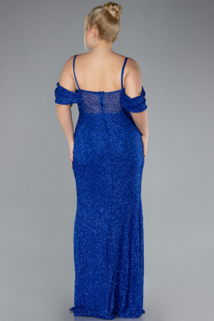 Robe De Fiançailles Grande Taille Longue Perlé Bleu Saxe ABU4395