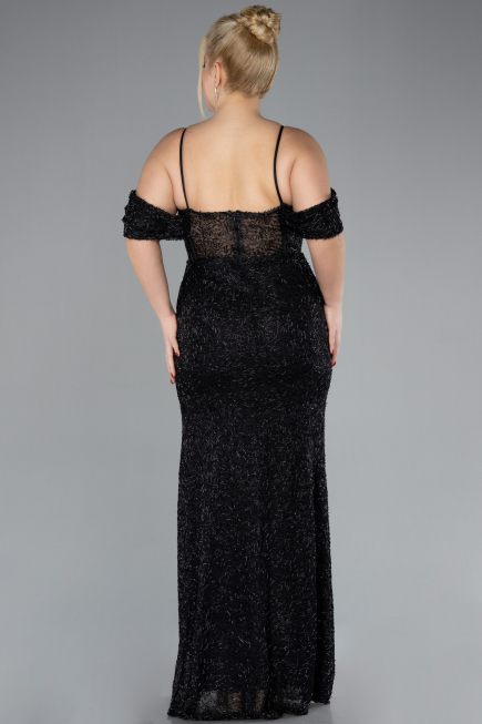 Robe De Fiançailles Grande Taille Longue Perlé Noir ABU4395