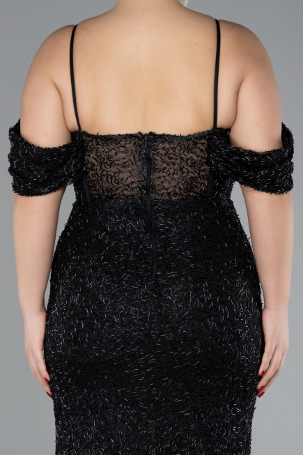 Robe De Fiançailles Grande Taille Longue Perlé Noir ABU4395