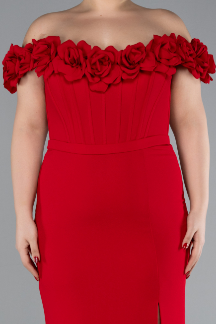 Robe De Fiançailles Grande Taille Longue Rouge ABU4388