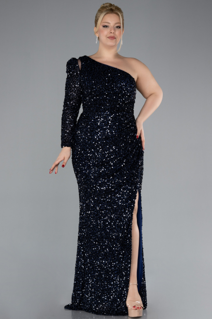 Robe De Fiançailles Grande Taille Longue Bleu Marine ABU4404