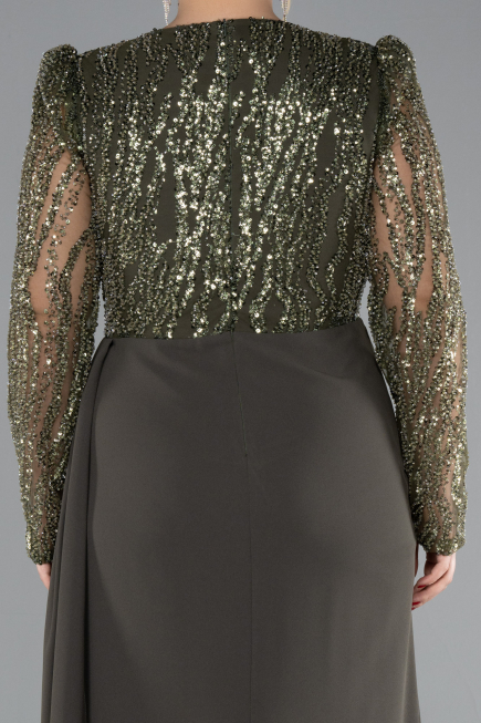 Robe de Soirée Grande Taille Longue Kaki ABU4311