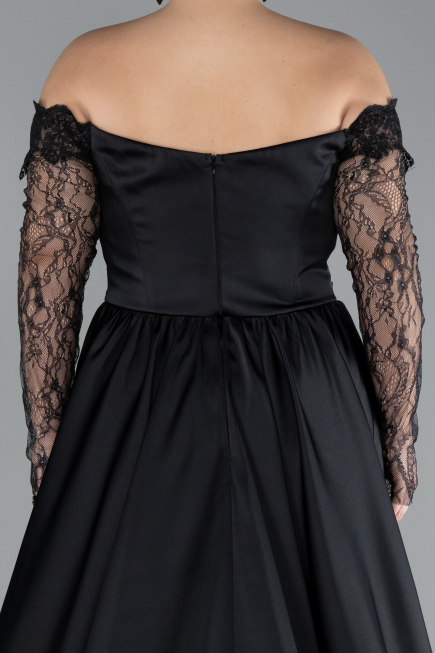 Robe Grande Taille Longue Satin Noir ABU4348