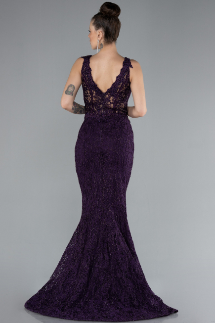 Robe Queue de Poisson Longue Lacé Violet Foncé ABU4493