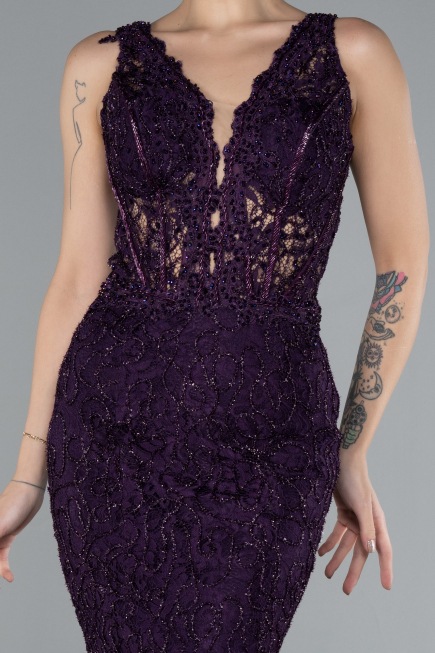 Robe Queue de Poisson Longue Lacé Violet Foncé ABU4493