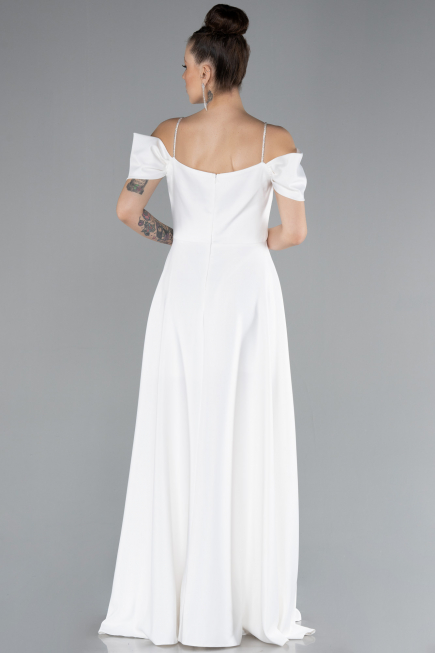Robe de Soirée Longue Satin Blanc ABU4531