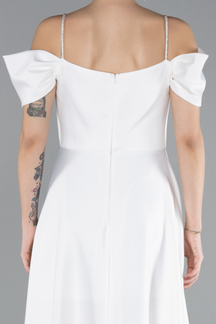 Robe de Soirée Longue Satin Blanc ABU4531