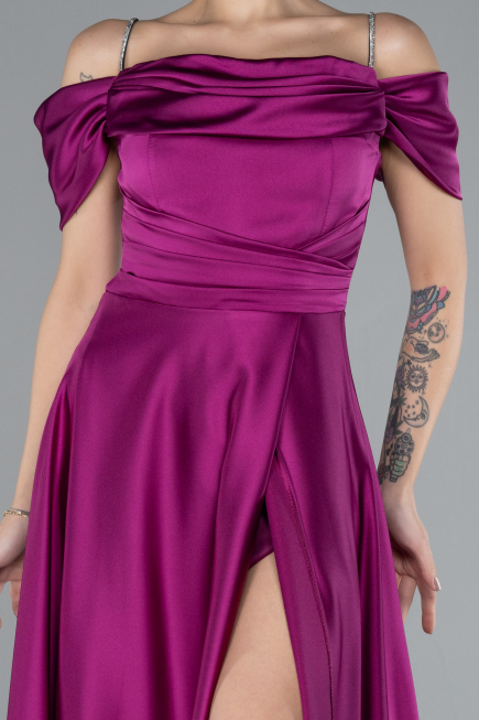 Robe de Soirée Longue Satin Fushia ABU4531