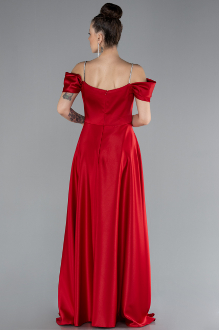 Robe de Soirée Longue Satin Rouge ABU4531