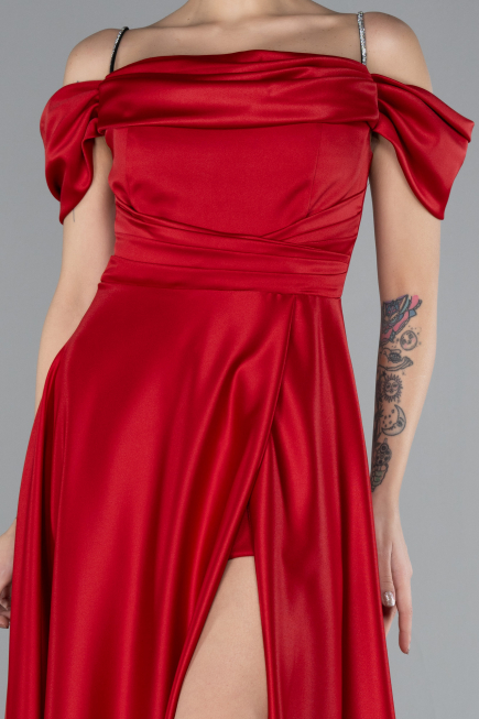 Robe de Soirée Longue Satin Rouge ABU4531